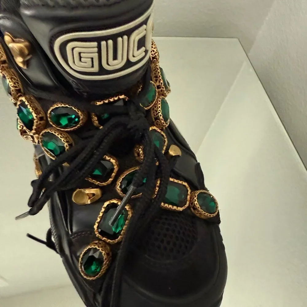 Brand new Gucci Black Mesh and Leather Flashtrek Reflective Removable Crystals - Picture 6 of 15